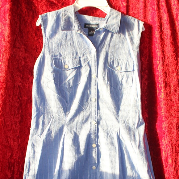 Ann Taylor Blue Dress w/ White Stripes - Picture 1 of 7